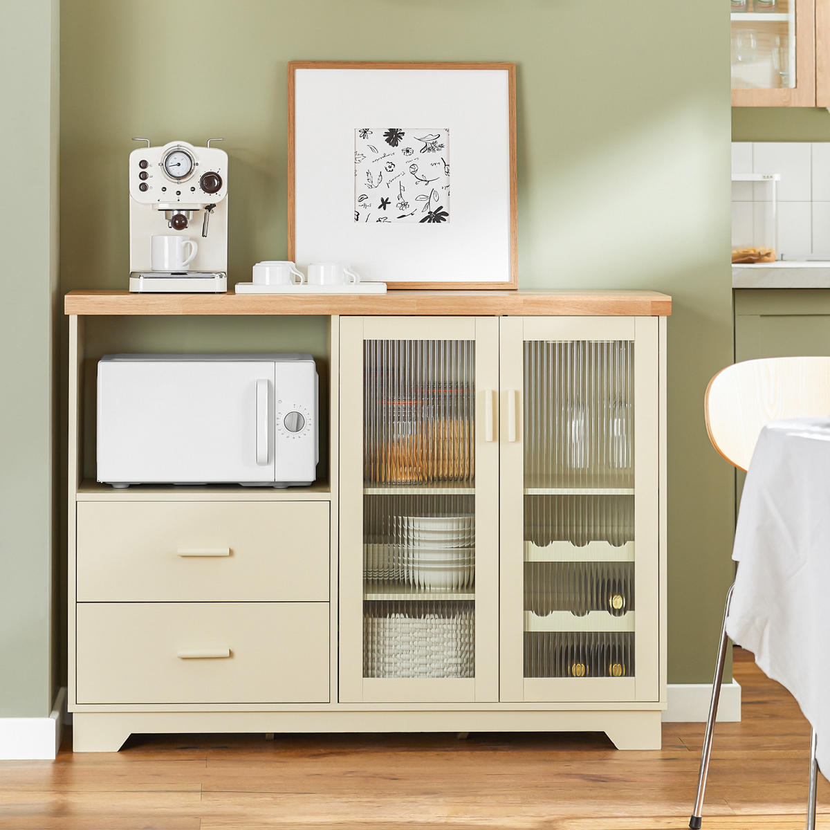 KÜCHENSCHRANK Beige - Beige, Glas/Holz (120/90/40cm) - SoBuy