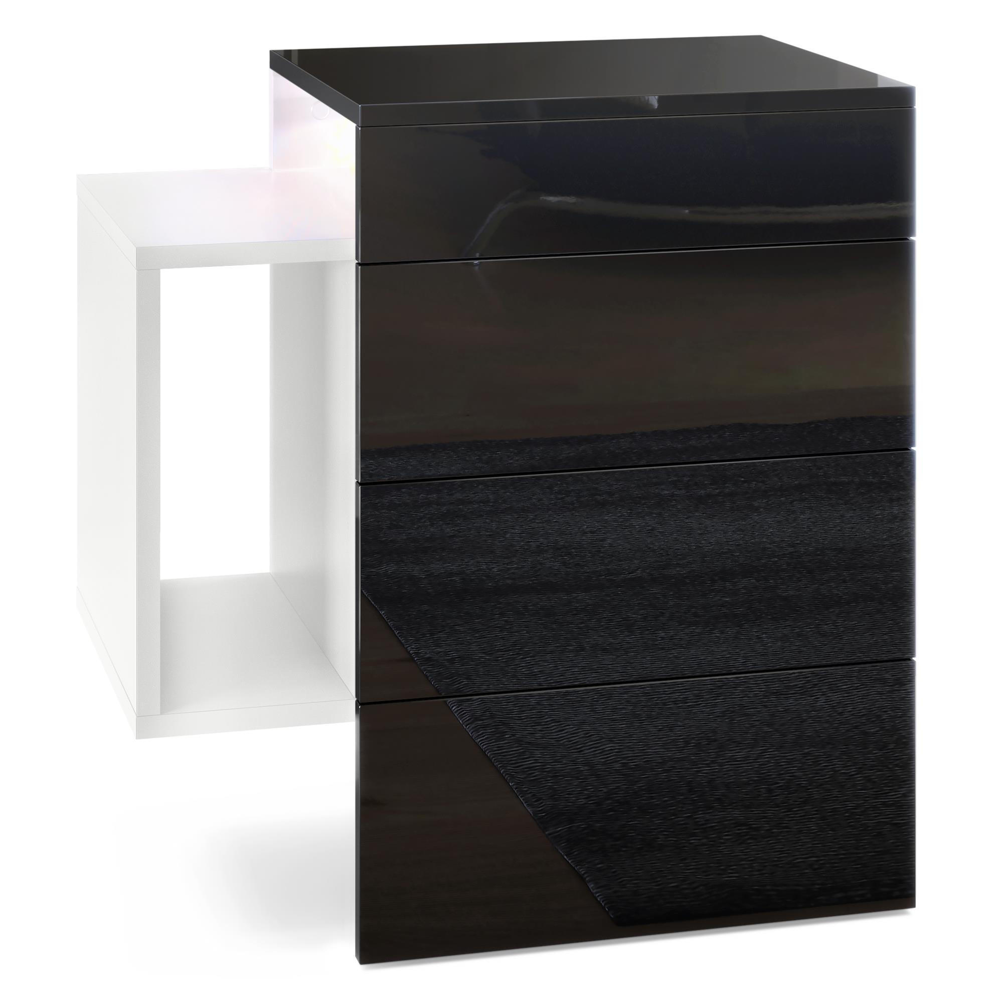 Vladon Nachttisch Schwarz Hochglanz 60x63x36 cm