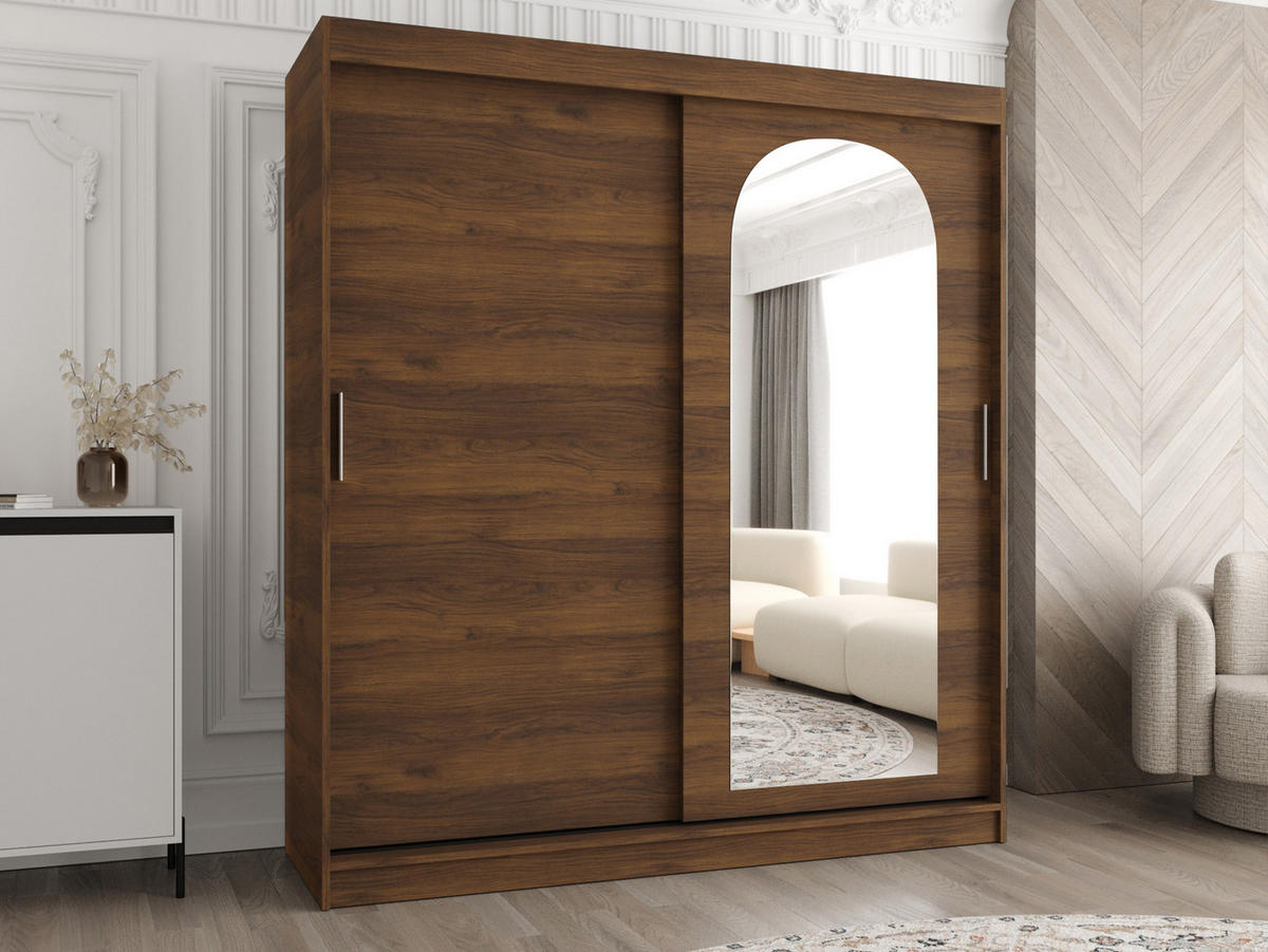 SCHWEBETÜRENSCHRANK Selfie 180 cm - Silberfarben/Nussbaumfarben, Holzwerkstoff/Kunststoff (180/200/62cm) - MIRJAN24
