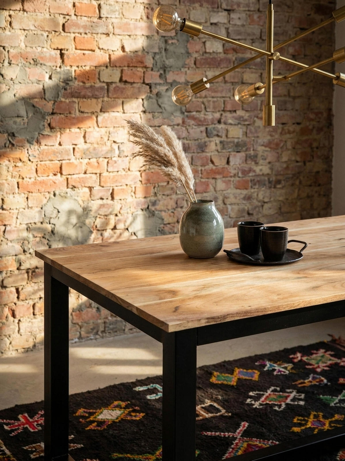 ESSTISCH Massivholz Metall Rechteckig Loft-Stil, Akazie 160x80x76 cm - Schwarz/Akaziefarben, Holz/Metall (80/160/76cm) - KADIMA DESIGN