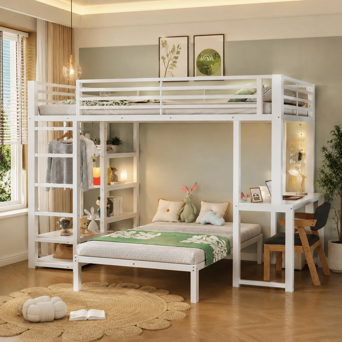 HOCHBETT 90/200 cm mit Schreibtisch und Regalen, DE-41974, in Weiß - Weiß, Metall (90/200cm) - ComfortXL