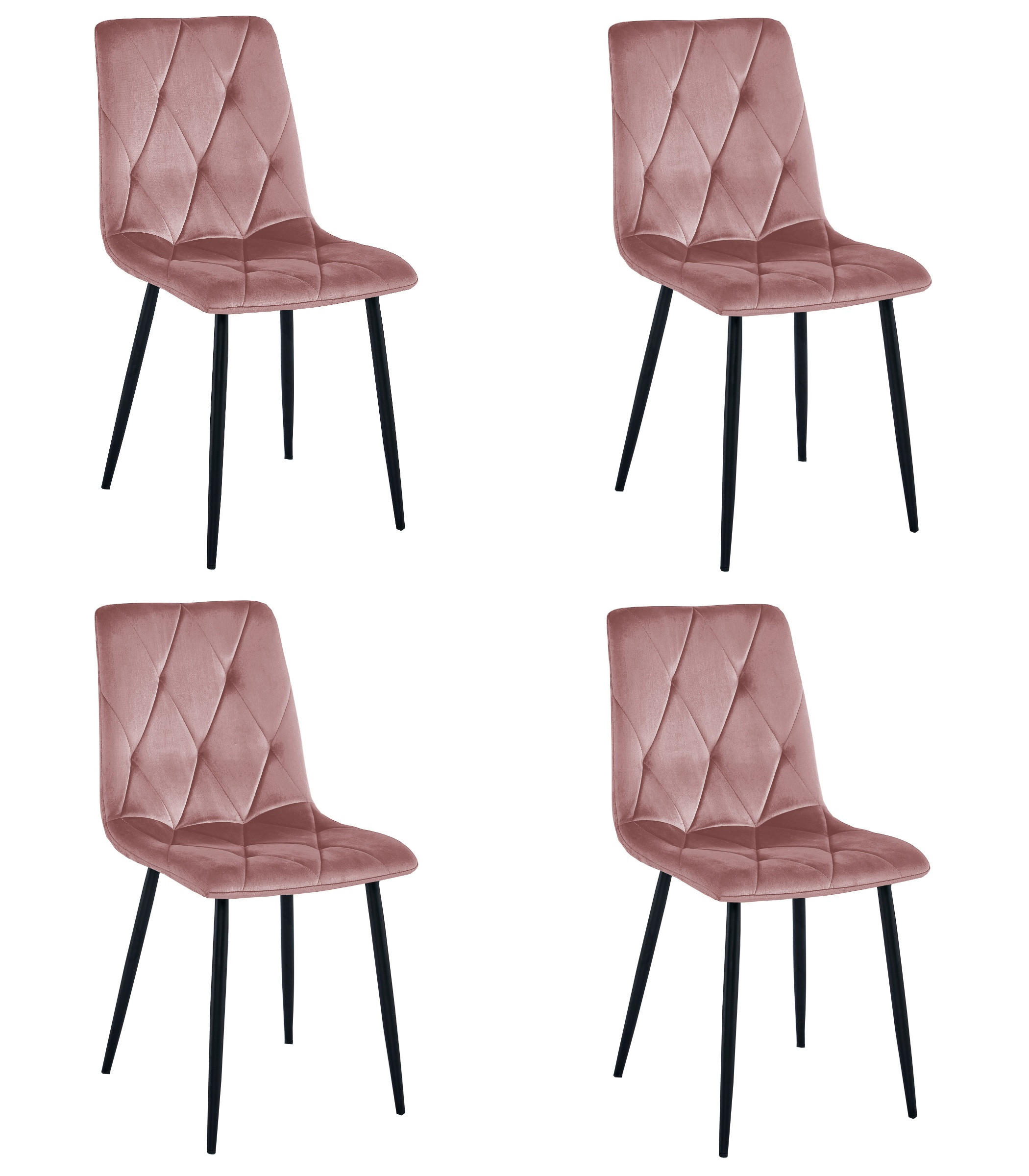 ESSZIMMERSTUHL 4-er Set TYRA rosa Sitz, schwarze Beine - Pink/Schwarz, Textil (44.5/87/54.5cm) - Valora