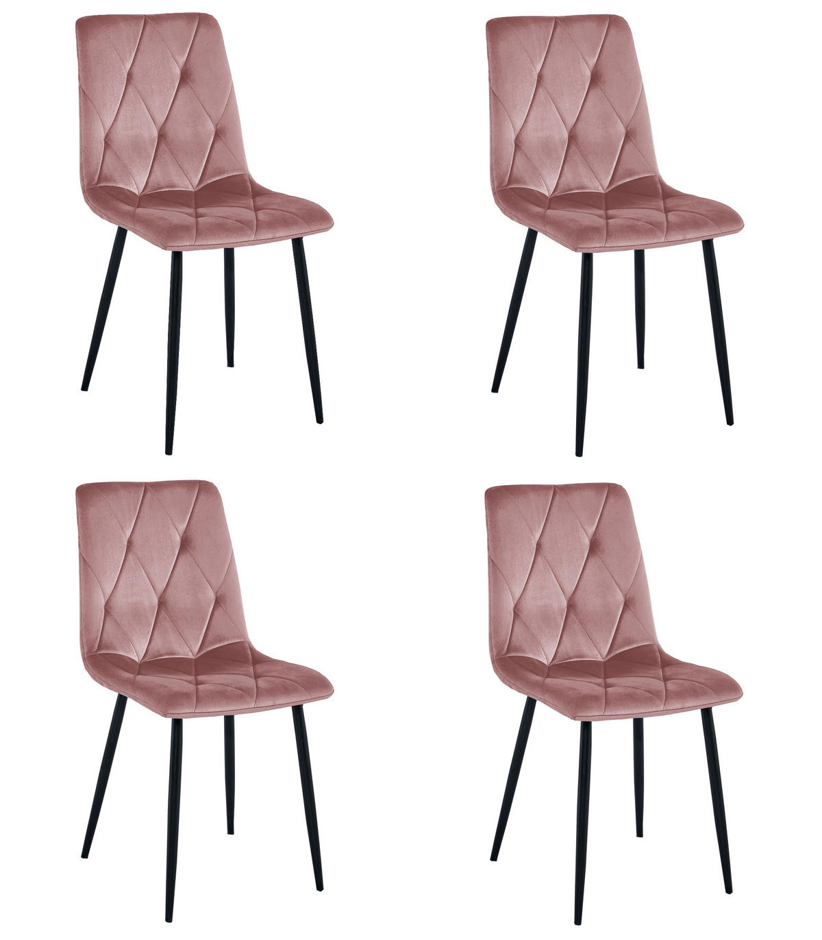 ESSZIMMERSTUHL 4-er Set TYRA rosa Sitz, schwarze Beine - Pink/Schwarz, Textil (44.5/87/54.5cm) - Valora