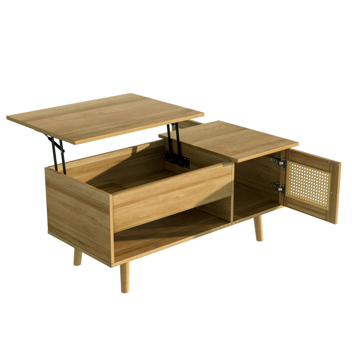COUCHTISCH 103/50/46-60 cm mit anhebbarer Tischplatte und Rattan-Optik - Naturfarben, Holzwerkstoff (63.5/50/60cm) - Flora Grace