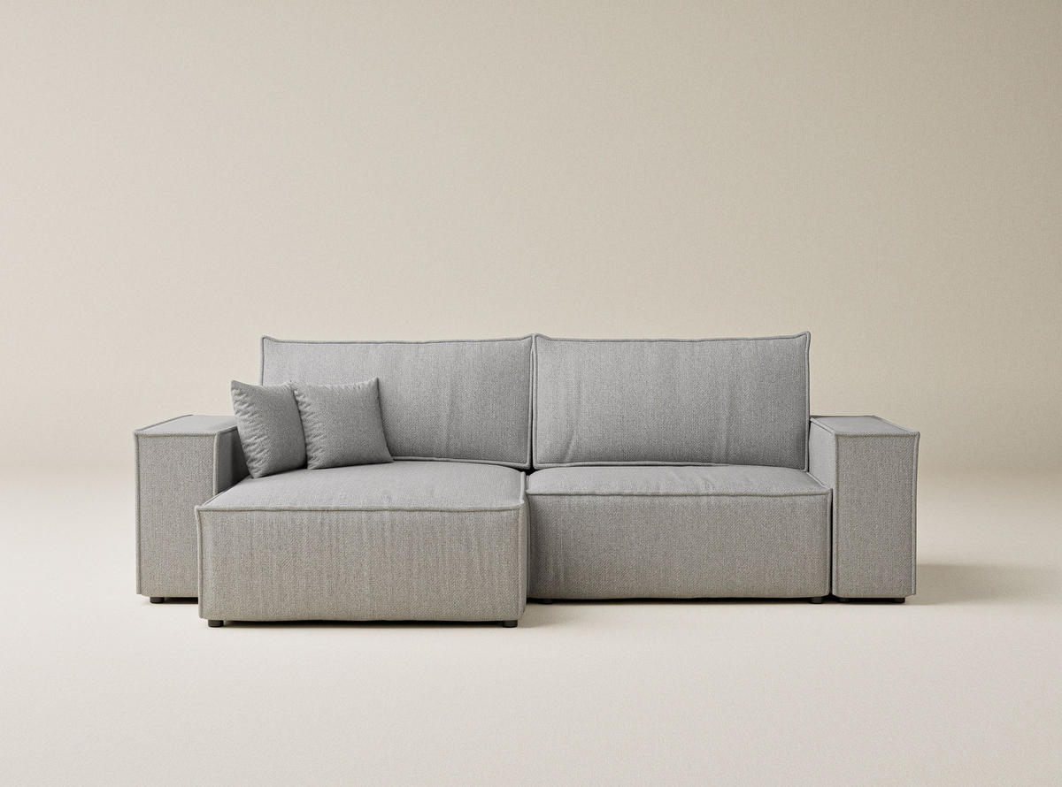 ECKSOFA MIT SCHLAFFUNKTION Zaya Hellgrau Webstoff - Hellgrau/Schwarz, Holz/Holzwerkstoff (255/148cm) - Maison de Reve