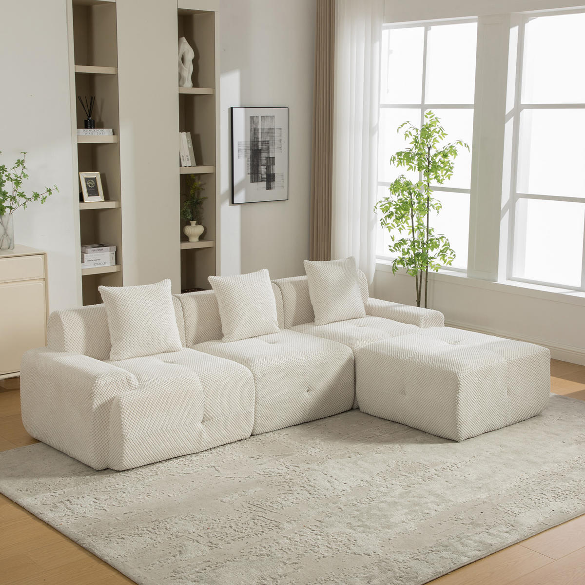 ECKSOFA Chenille Beige mit Kissen - Beige, Textil (266/176cm) - WISHDOR