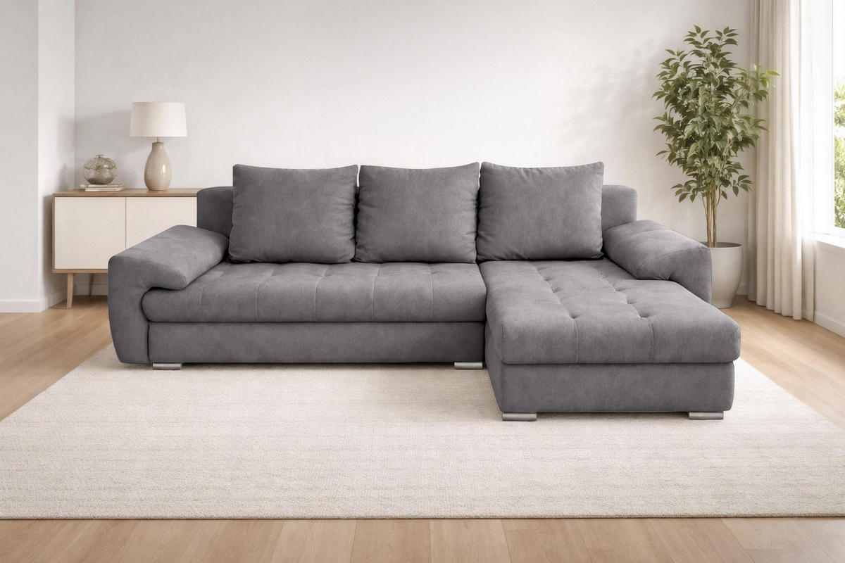 ECKSOFA L Form Manisa Grau 234/145/83 cm Rechts mit Schlaffunktion - Silberfarben/Grau, Kunststoff/Textil (234/145cm) - AX Living