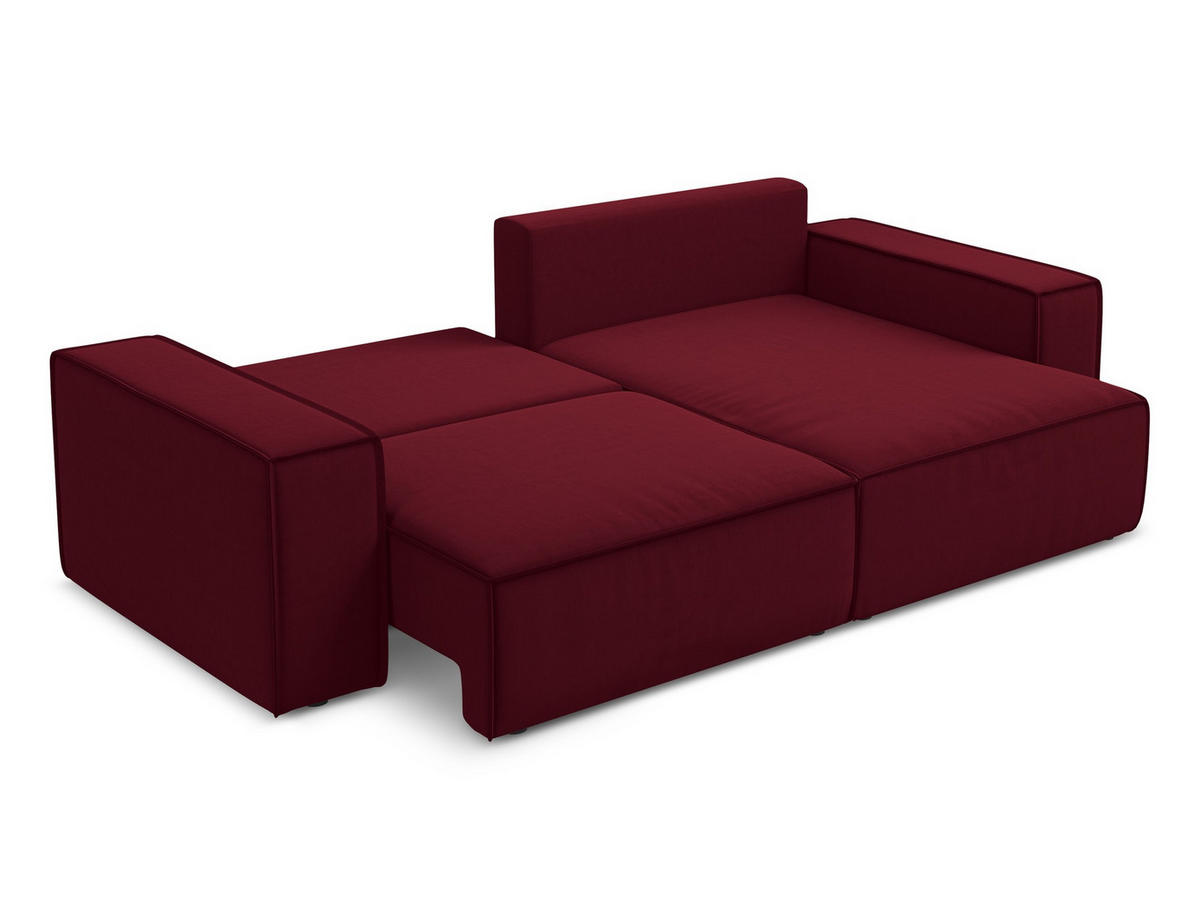 ECKSOFA mit Schlaffunktion Samt Stoff Rot - Bordeaux/Rot, Kunststoff/Textil (257/148cm) - Makamii