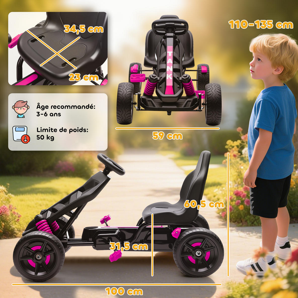 TRETKART DE-13064 Freilauf Rosa - Pink, Kunststoff (100/59/60.5cm) - ComfortXL