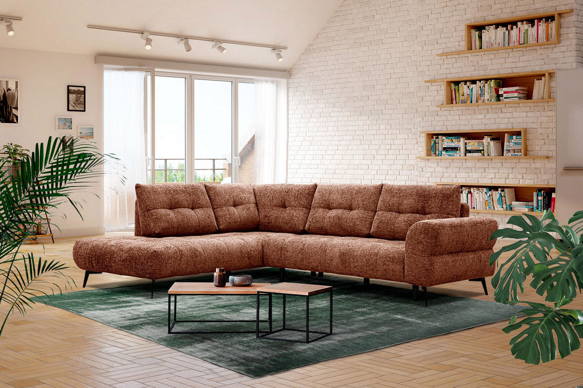 ECKSOFA SALVINI 5-Sitzer, dunkelorange - Dunkelorange/Schwarz, Holzwerkstoff/Textil (158/292cm) - Courtois Laville