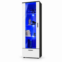 VITRINE ALESSANDRIA, Weiss, LED Blau - Schwarz/Weiß, Glas/Holzwerkstoff (60/192/42cm) - Komodee
