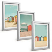 BILDER SET 3er Set - 20x30 cm Silberner Rahmen - Bunte Häuser, Strand, Sonne - Silberfarben, Kunststoff (20/30cm) - TULUP