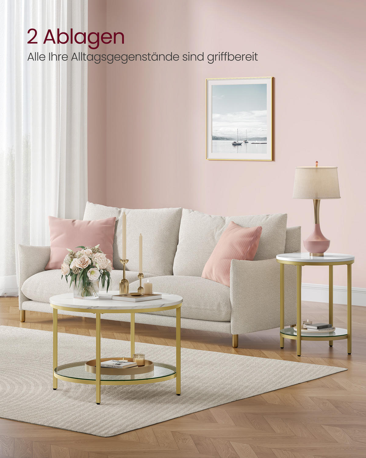 COUCHTISCH Binni - Goldfarben, Holzwerkstoff (65/65/46cm) - VASAGLE