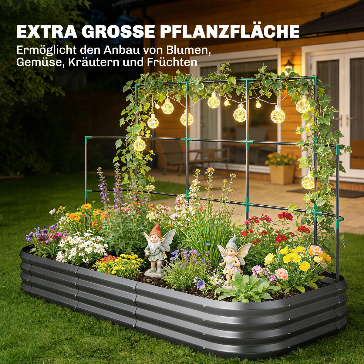 HOCHBEET mit Rankhilfe & offenem Boden Dunkelgrau - Dunkelgrau, Metall (110/150/220cm) - Outsunny