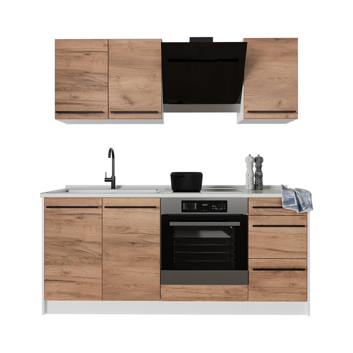 SINGLEKÜCHE R-Line, Goldkraft Eiche/Weiß, 180 cm ohne Arbeitsplatte - Honigeiche/Weiß, Holzwerkstoff (180/206.8/46cm) - Vicco