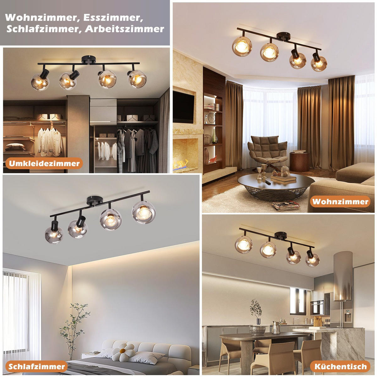 DECKENSTRAHLER Cottbus 4-flammig 62.5/11/19.5 cm - Schwarz, Metall (62.5/11/19.5cm) - Nettlife