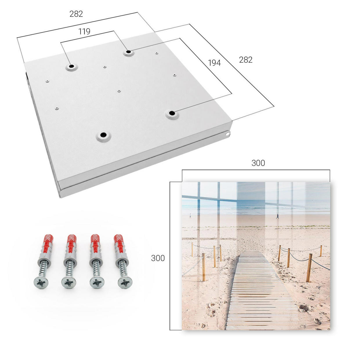 SCHLÜSSELBOX Weiß 30x30 cm – Türöffnung nach rechts - Meeresstrand - Beige, Metall (30/30/5cm) - TULUP