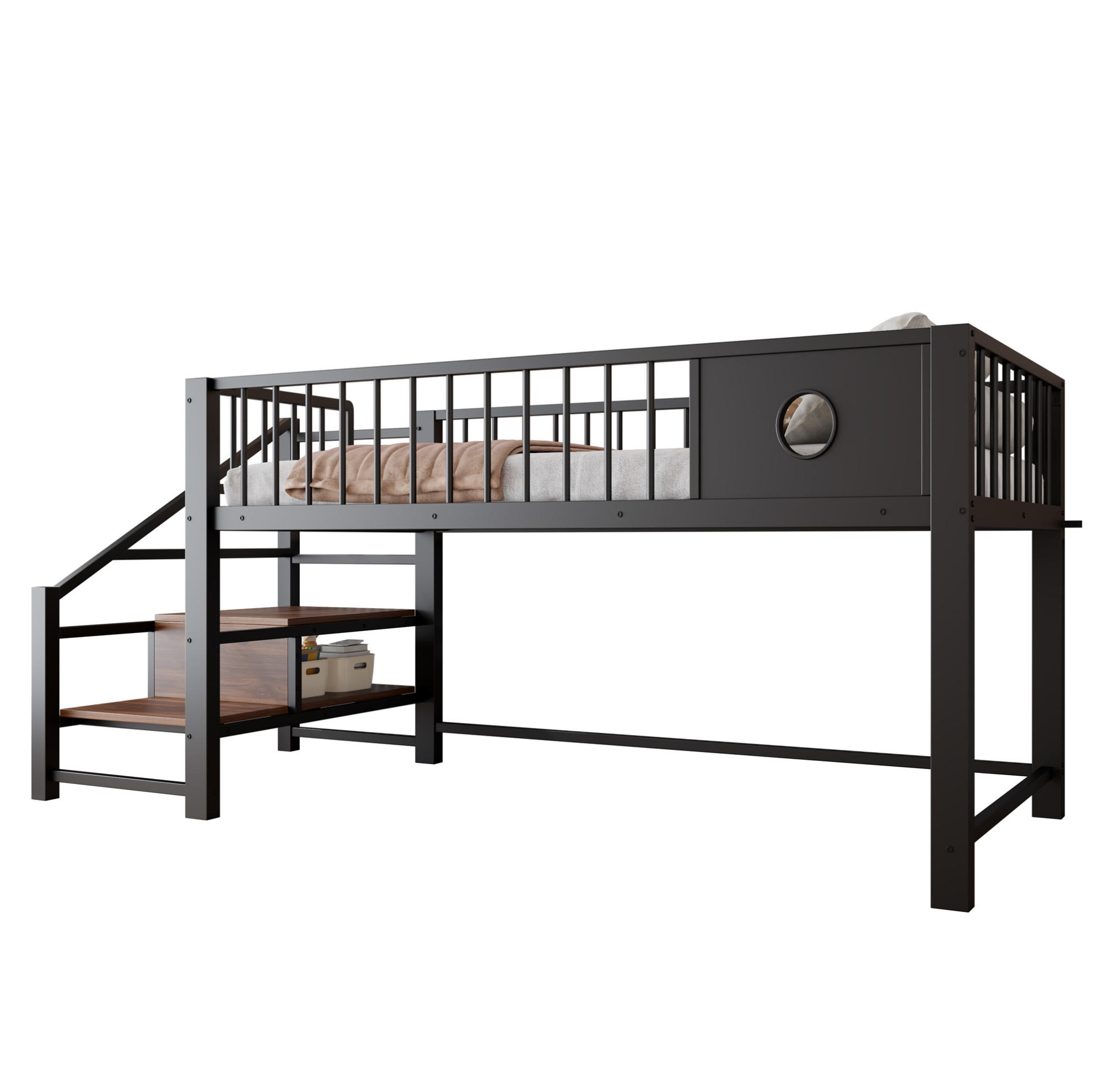 HOCHBETT 90/200 cm aus Metall mit Stauraumleiter, Schwarz - Schwarz, Metall (90/200cm) - OKMYHOME
