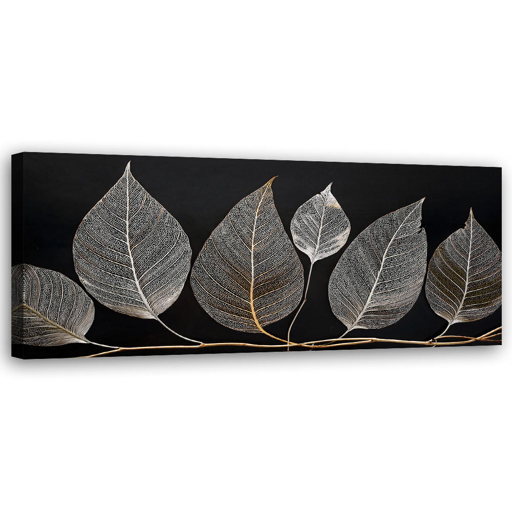 WANDBILD minimalismus hinterlässt zweig glamour silber - Silberfarben, Textil (90/30cm) - Feeby