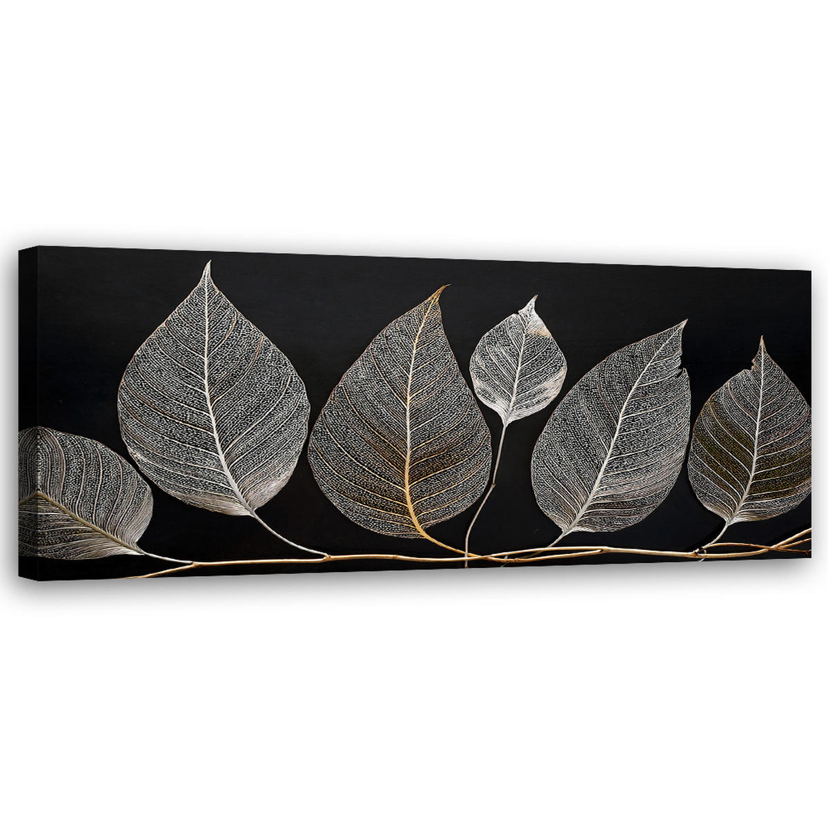 WANDBILD minimalismus hinterlässt zweig glamour silber - Silberfarben, Textil (90/30cm) - Feeby