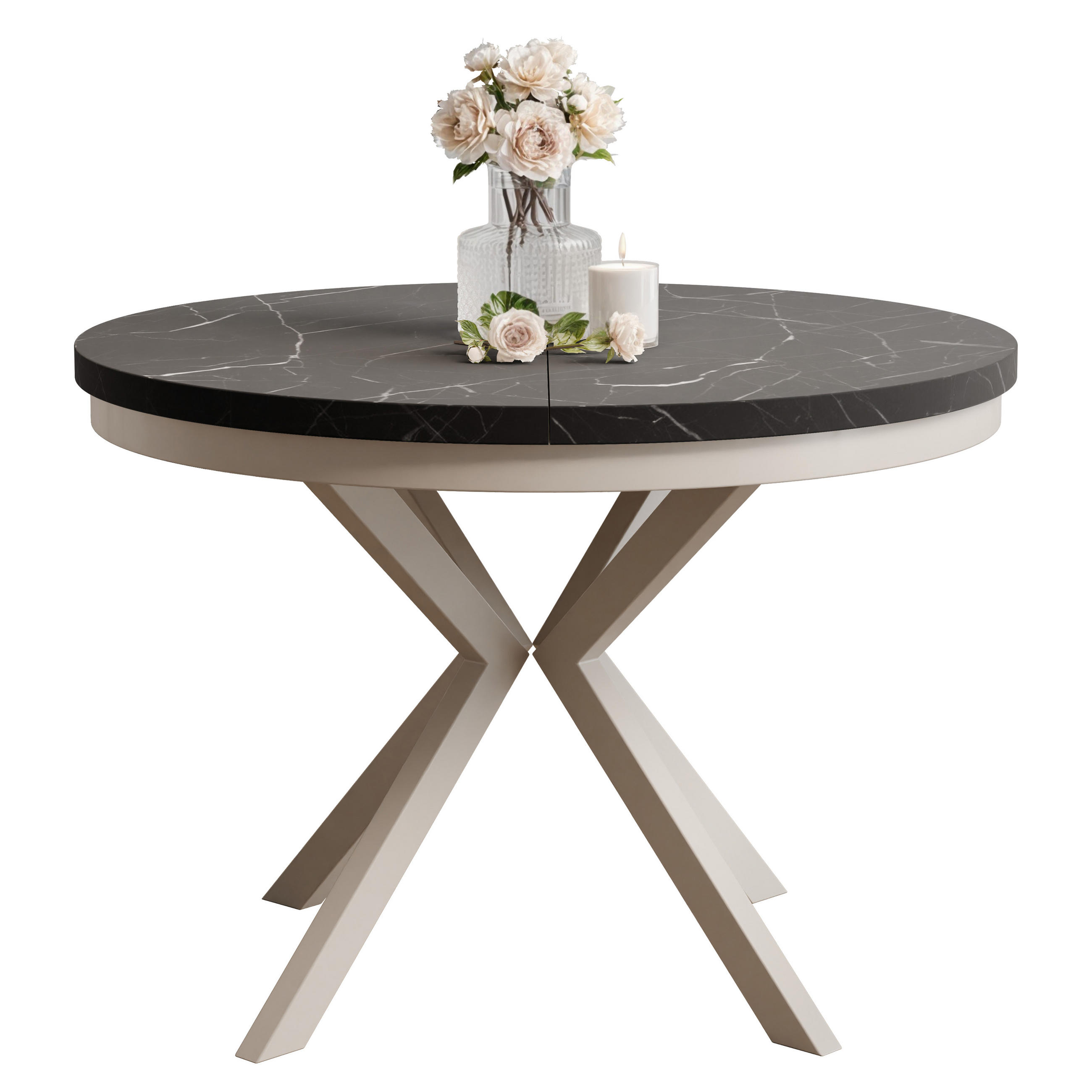 AUSZIEHTISCH MILTON 90-166/76 cm mit Metallgestell und Zarge, Kaschmir / Grigia Pietra - Kaschmir/Grau, Holzwerkstoff/Metall (90/90/76cm) - Idohome