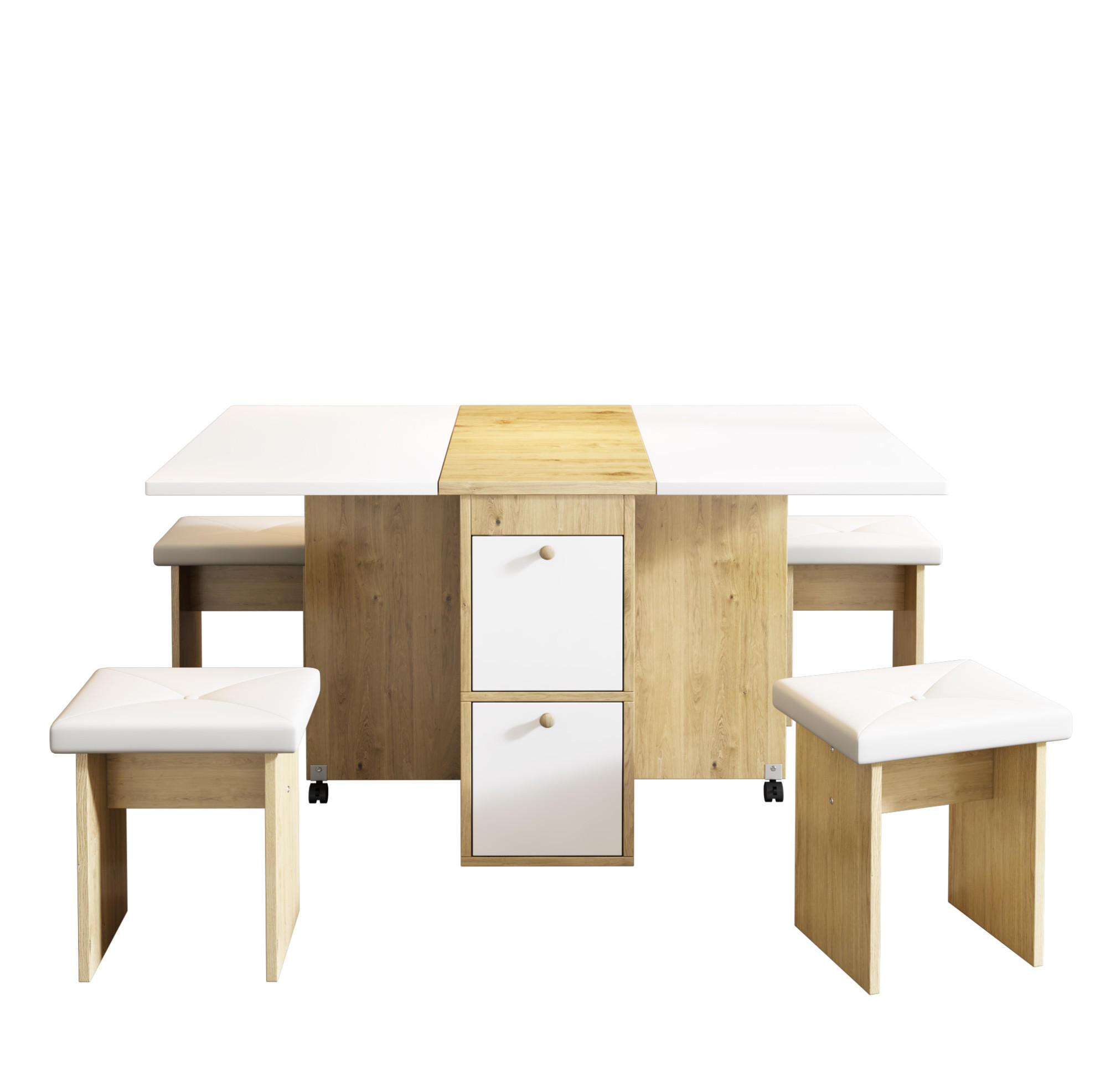 TISCHGRUPPE für 4 Personen klappbar und ausziehbar in Weiß/Eiche - Weiß, Holzwerkstoff (80/75/120cm) - BEAOK