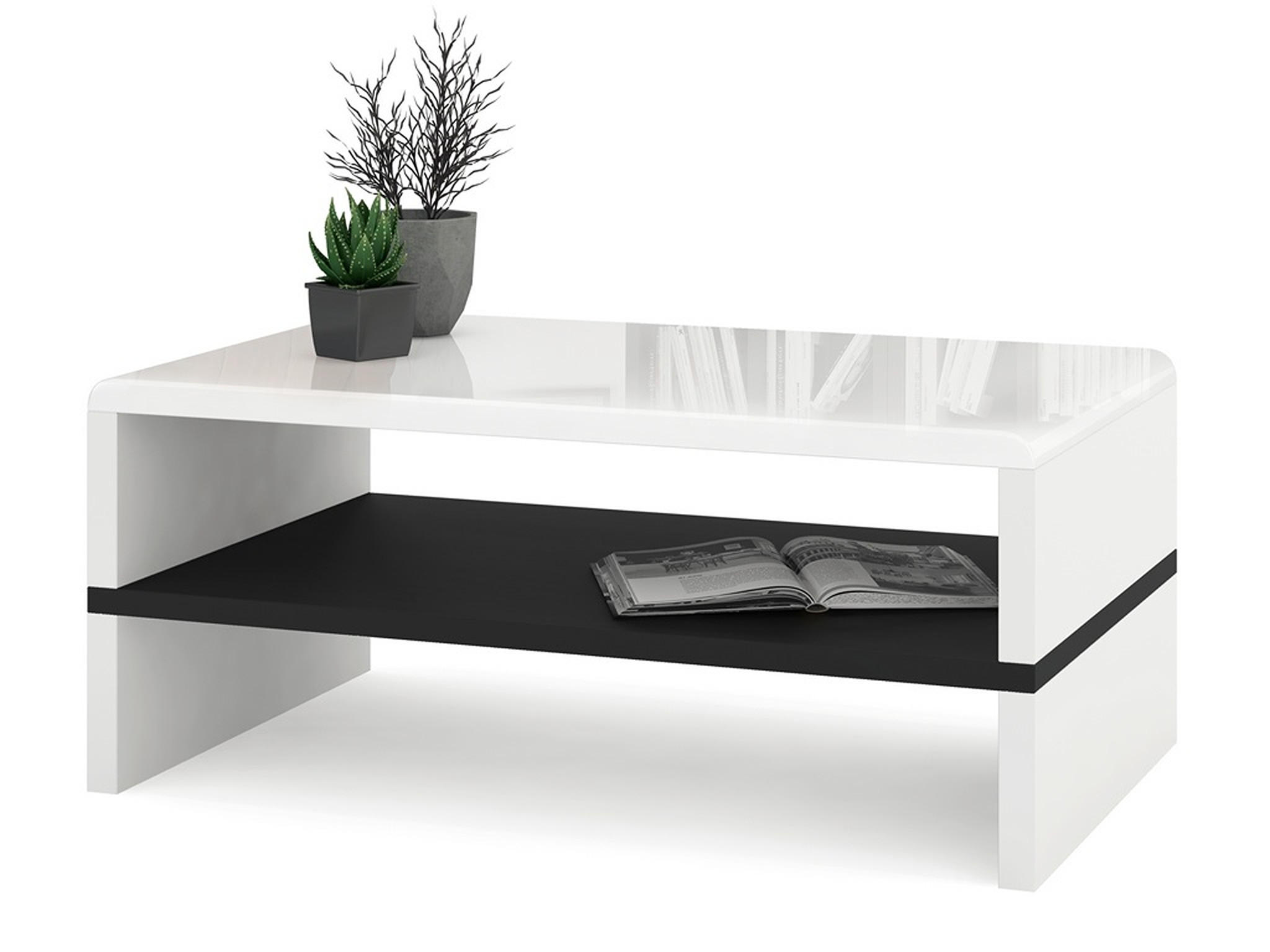 designimpex Couchtisch Weiß Hochglanz, Schwarz 100x43x60 cm