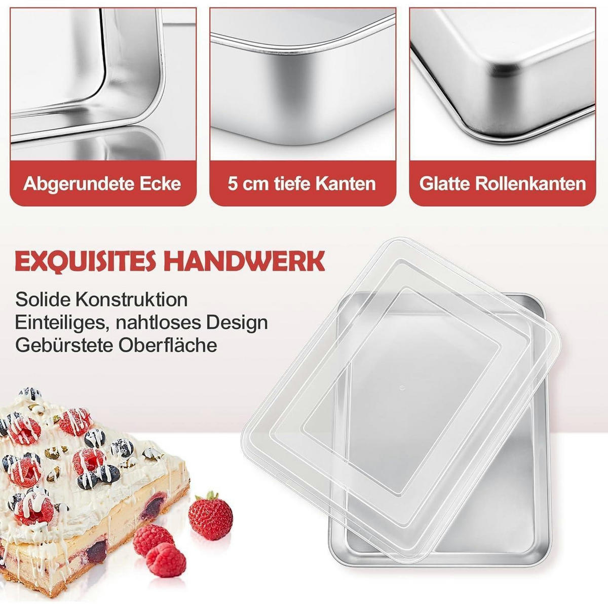 BACKBLECH 4-teiliges Set mit Deckel 23.8 x 18 x 5 cm - Transparent, Metall (18/5/23.8cm)