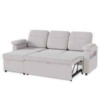ECKSOFA mit Schlaffunktion, Stauraum und Getränke-Handyhalter, beidseitig montierbar, Leinenstoff - Hellgrau, Metall (143/90/203cm)