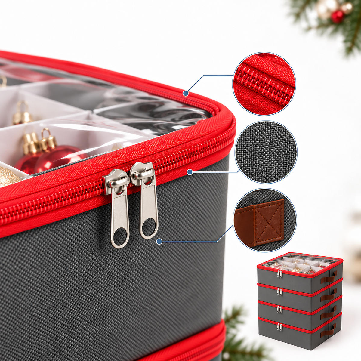 AUFBEWAHRUNGSBOX Grau 4er-Set für Weihnachtskugeln - Grau, Wellpappe/Kunststoff (32.5/36/32.5cm) - Relaxdays
