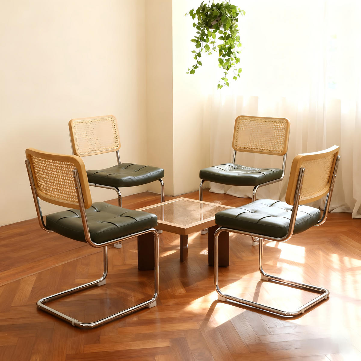 SCHWINGSTUHL DE-36912 4er-Set mit Kunstlederbezug und Rattan-Rückenlehne Grün - Grün, Metall (46.4/84.6/53cm) - ComfortXL