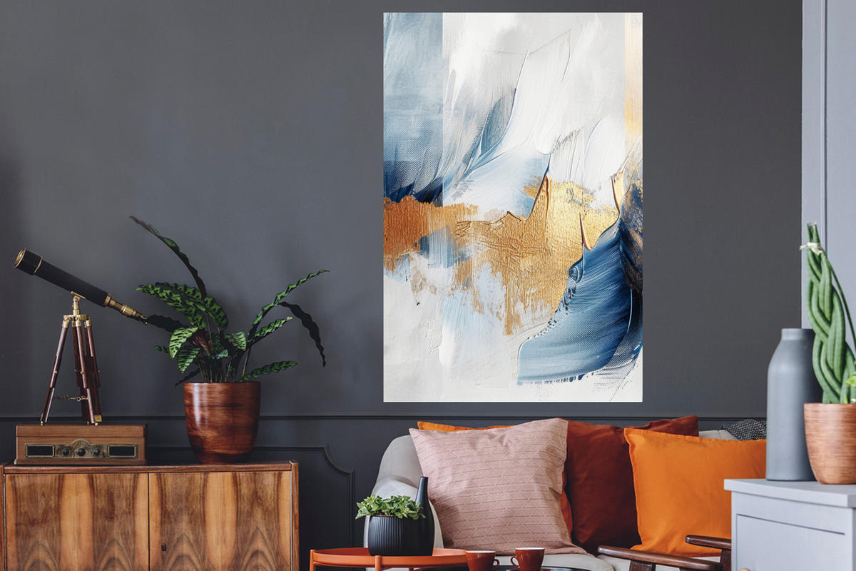 WANDTATTOO Gold - Blau - Aquarell - Kunst - Modern 80x120 cm - Hellblau, Kunststoff (80/120/0.1cm) - MuchoWow