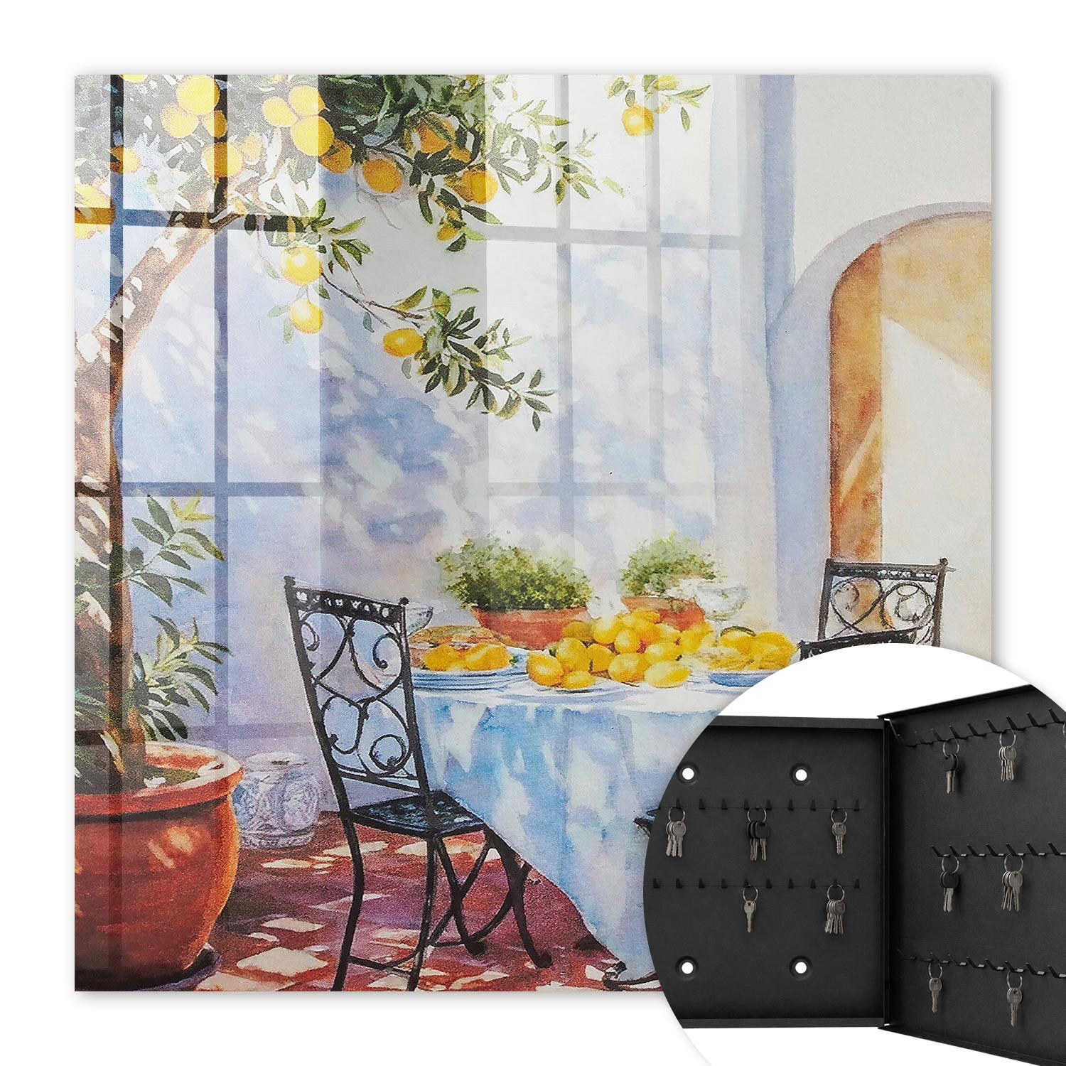 SCHLÜSSELBOX Schwarz 30x30 cm- Türöffnung nach rechts - Zitronengarten - Blau, Metall (30/30/5cm) - TULUP