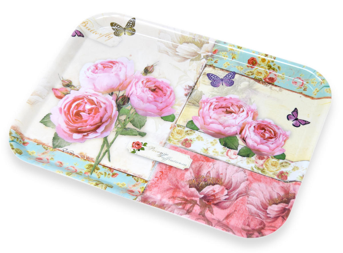 TABLETT England Rosen, rechteckige Melamin Serviertablett 38x26 cm - Rosa, Kunststoff (26/2/38cm) - Lashuma