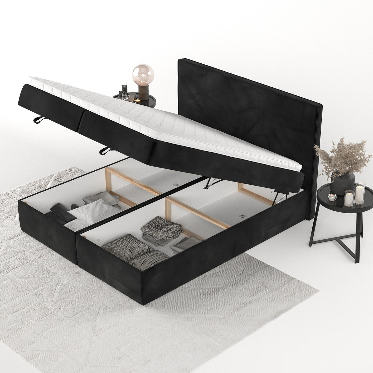 BOXBETT Velma 200/200 cm Schwarz im Kronos Stoff - Schwarz, Holz/Holzwerkstoff (200/200cm) - AltaBeds