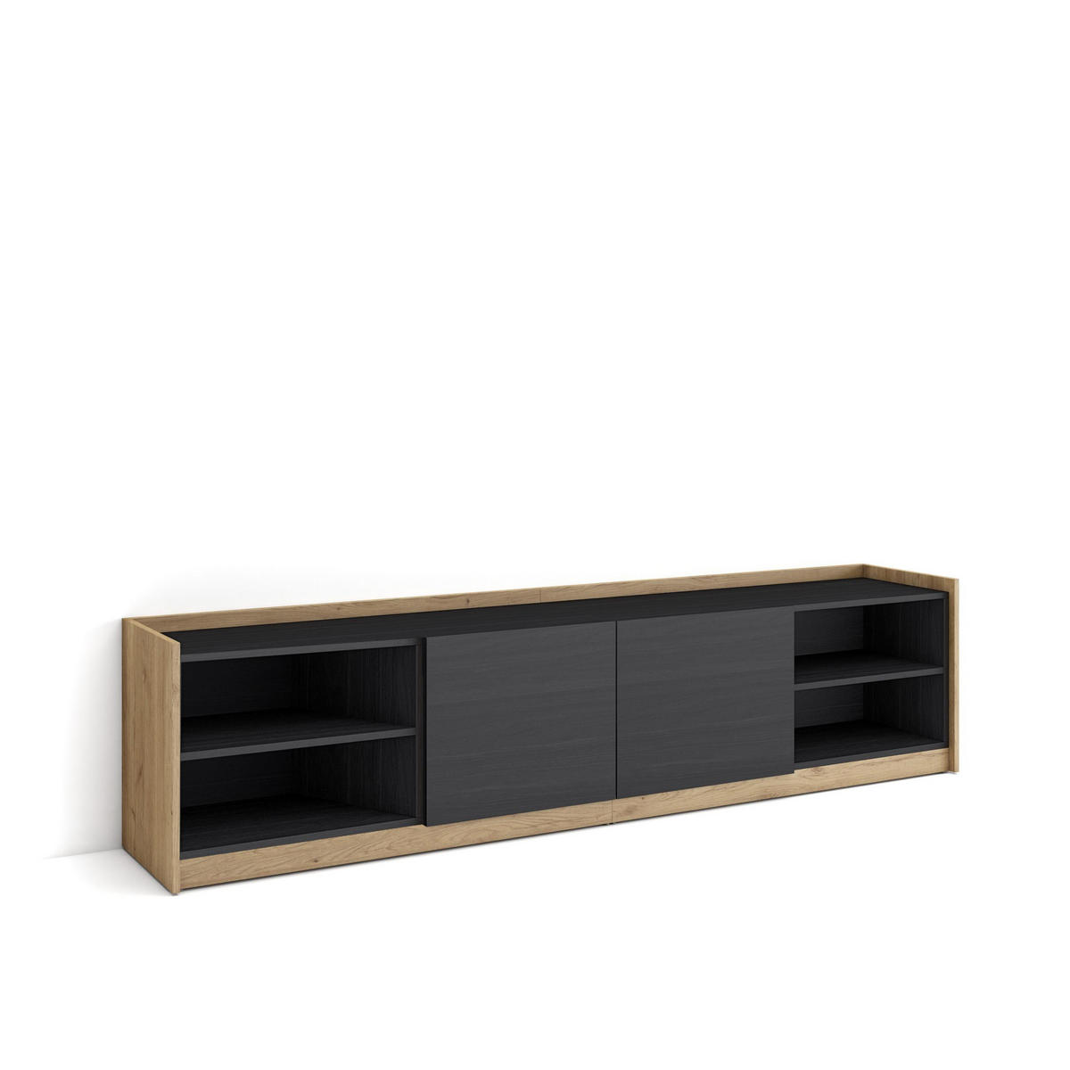 TV-SCHRANK, Lowboard, 207x37x50cm, Für TV-Geräte bis zu 80", Fernsehtisch, Schwarz Eiche - Schwarz, Holzwerkstoff (207/50/37cm) - Skraut Home