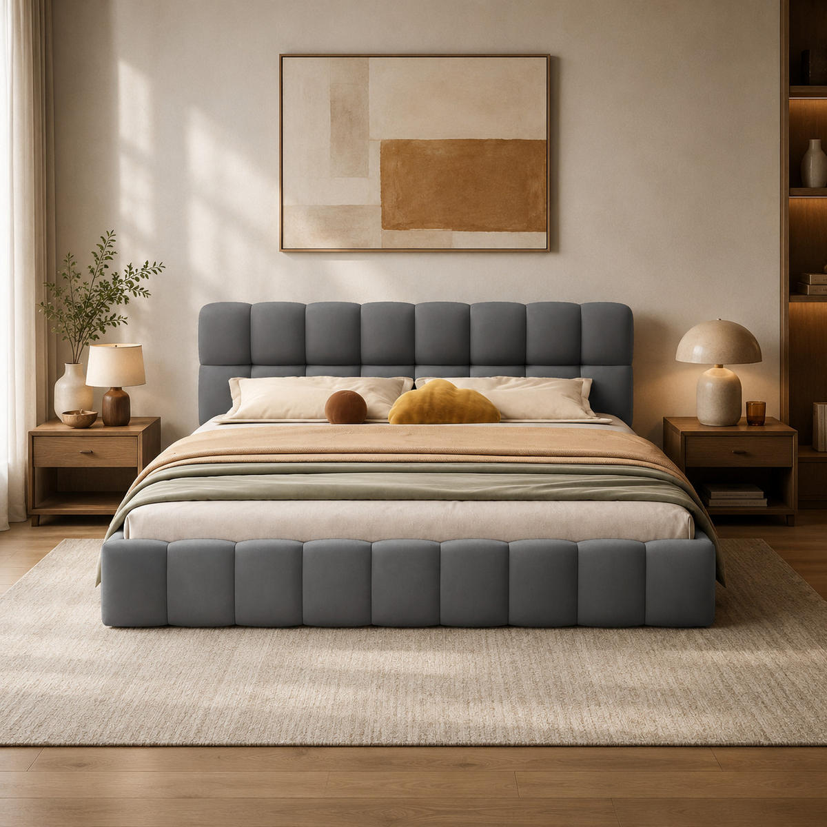 POLSTERBETT 140/190 cm in Grau, Puff Stoffbett mit voll gepolstertem Rahmen, modernes Schlafzimmer Bettgestell - Grau, Holz/Metall (140/190cm) - Joyfair