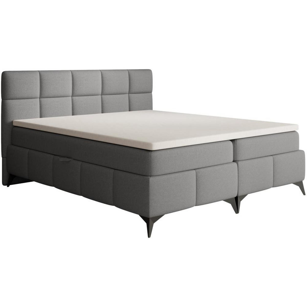 BOXBETT Solido mit Bettkasten 180x200 cm grau - Schwarz/Grau, Textil/Metall (180/200cm) - Beautysofa