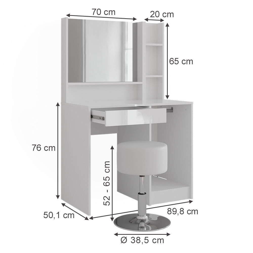 SCHMINKTISCH Sherry Weiß/Weiß Hochglanz 89.8 cm 4 Teile - Weiß Hochglanz, Holzwerkstoff (50.1cm) - Vicco