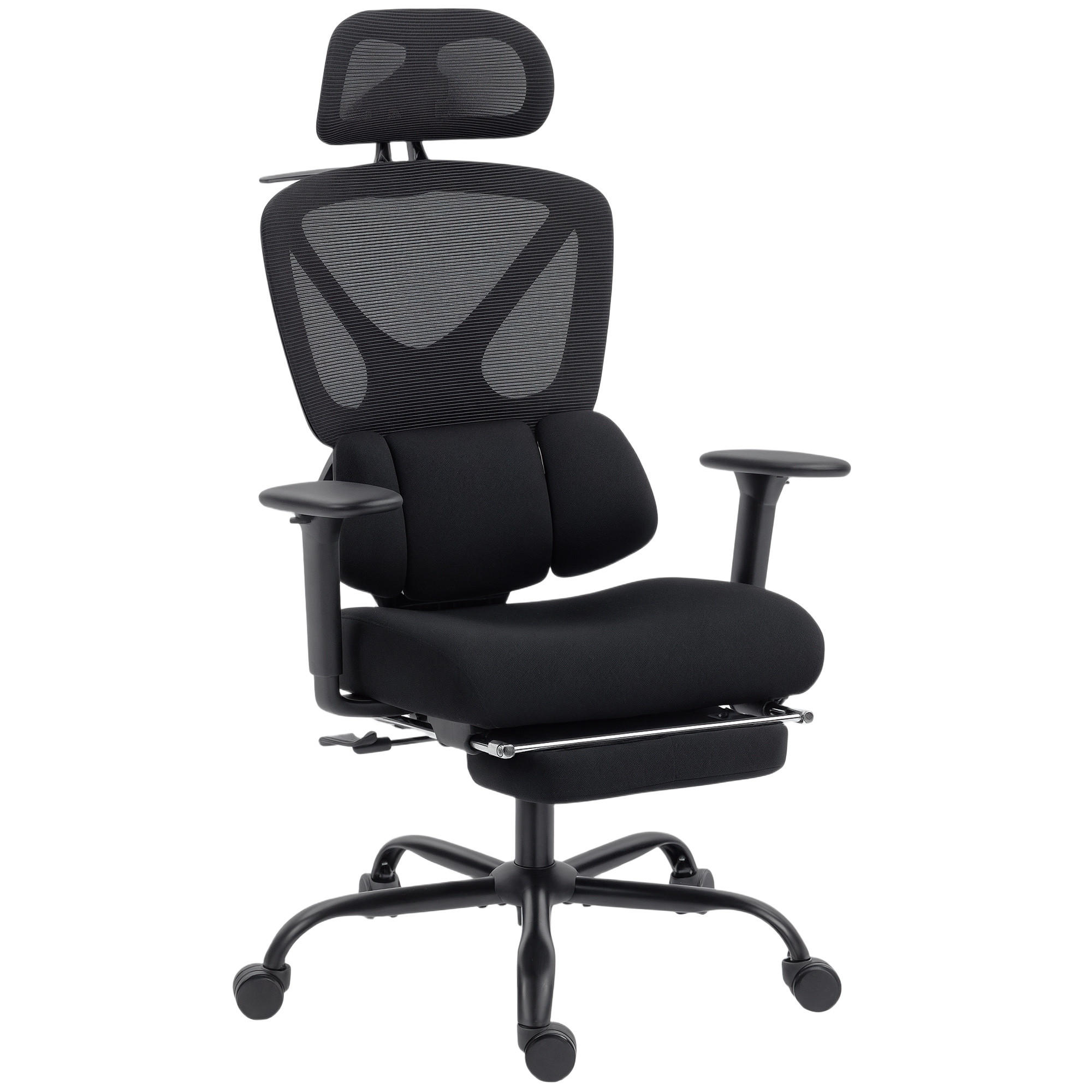 BÜROSTUHL ergonomisch mit Netzstoff, verstellbare Kopfstütze - Schwarz, Kunststoff/Textil (73/128/75cm) - HOMCOM