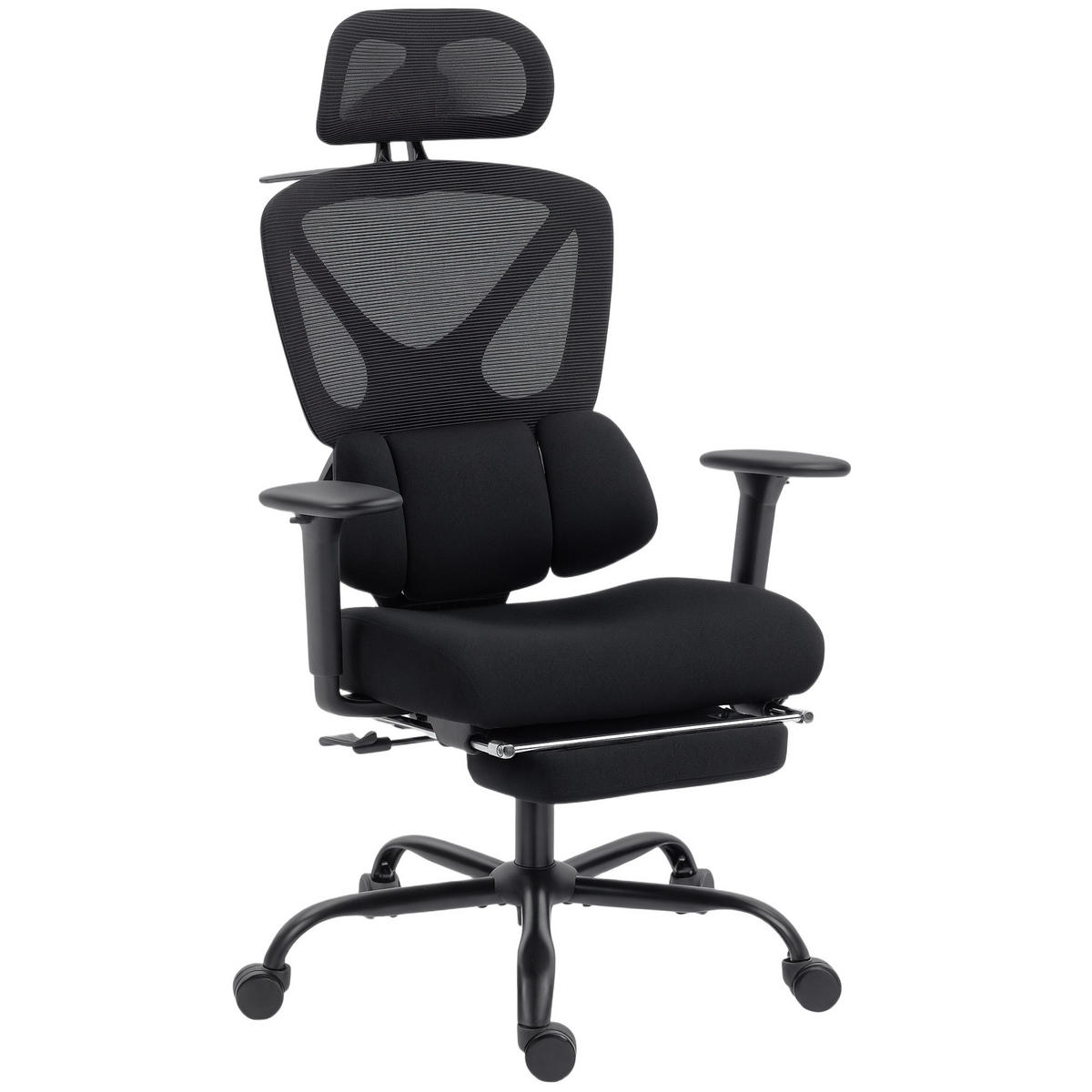 BÜROSTUHL ergonomisch mit Netzstoff, verstellbare Kopfstütze - Schwarz, Kunststoff/Textil (73/128/75cm) - HOMCOM