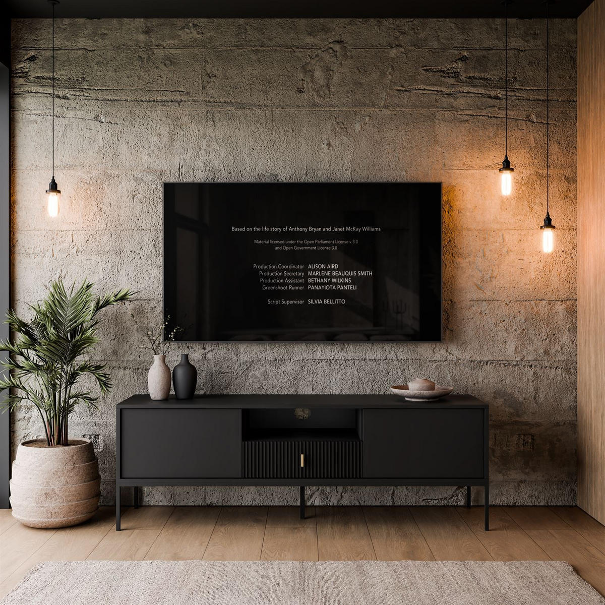 TV-ELEMENT MIDNIGHT mit Schubladen auf Gestell schwarz - Schwarz, Holzwerkstoff (154.5/52.5/39cm) - Lookway