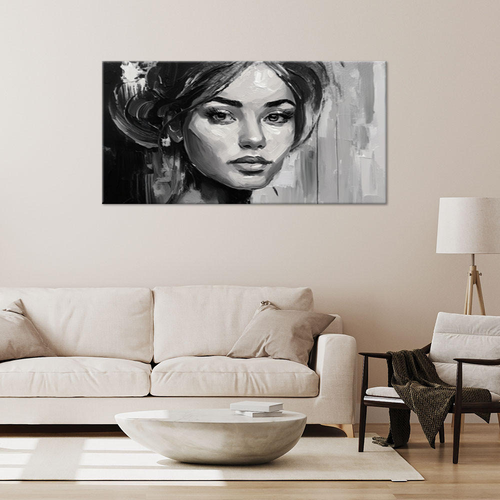 LEINWANDBILD Porträt Frau Schwarz-Weiß 120x60cm - Schwarz, Textil (120/60cm) - Feeby