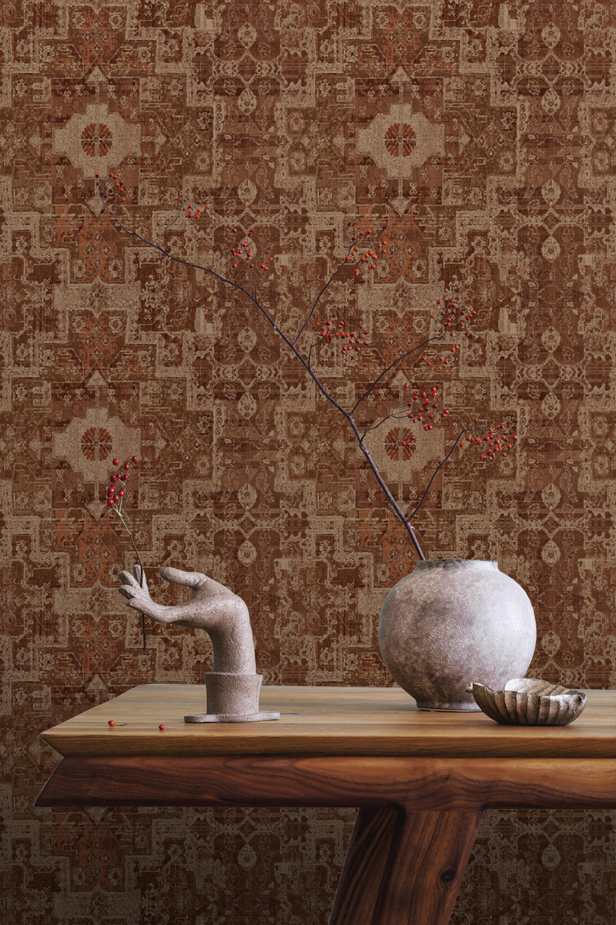 TAPETE orientalisches Kelim-Patchwork 50 x 900 cm - Braun, Papier (50/900cm) - ESTAhome