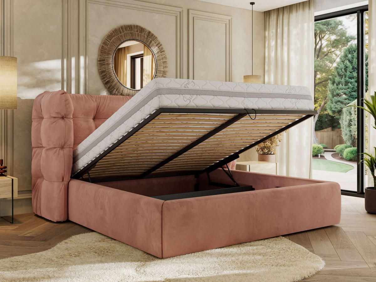 POLSTERBETT FLONELLE CLASSIC 180/200 - Rosa Velvet - Schaum-Matratze - Rosa, Textil (180/200cm) - MKS