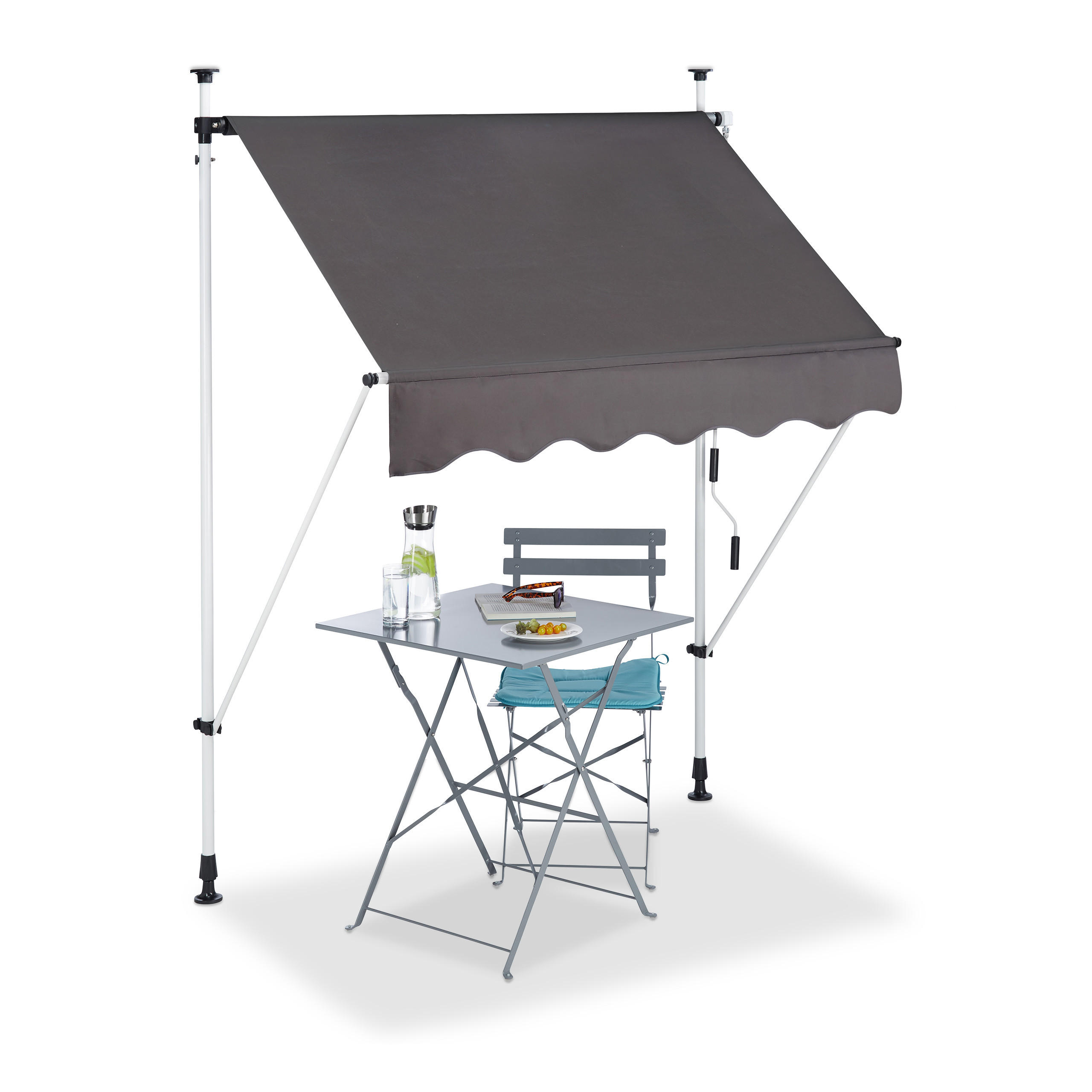 KLEMMMARKISE - Anthrazit, Textil/Metall (150/300/120cm) - Relaxdays