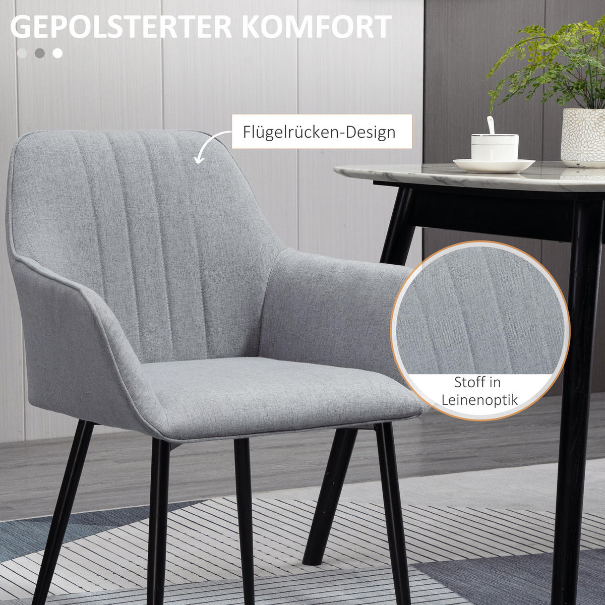 2ER Set Esszimmerstühle Essstühle Polsterstuhl mit Rückenlehnen Hellgrau - Hellgrau, Textil (56.5/81/59.5cm) - HOMCOM