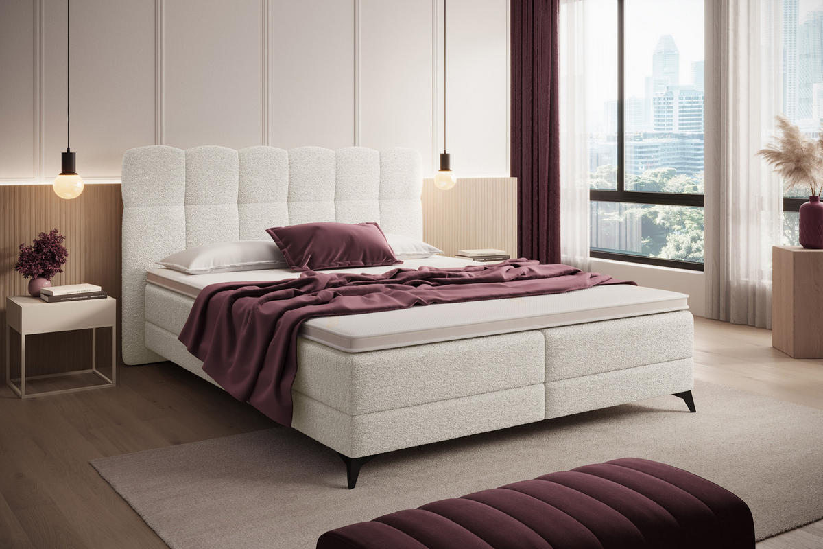 BOXBETT Madison 6 Creme 160/200 H2/H3 Boucle - Creme/Schwarz, Textil/Metall (160/200cm) - wonello