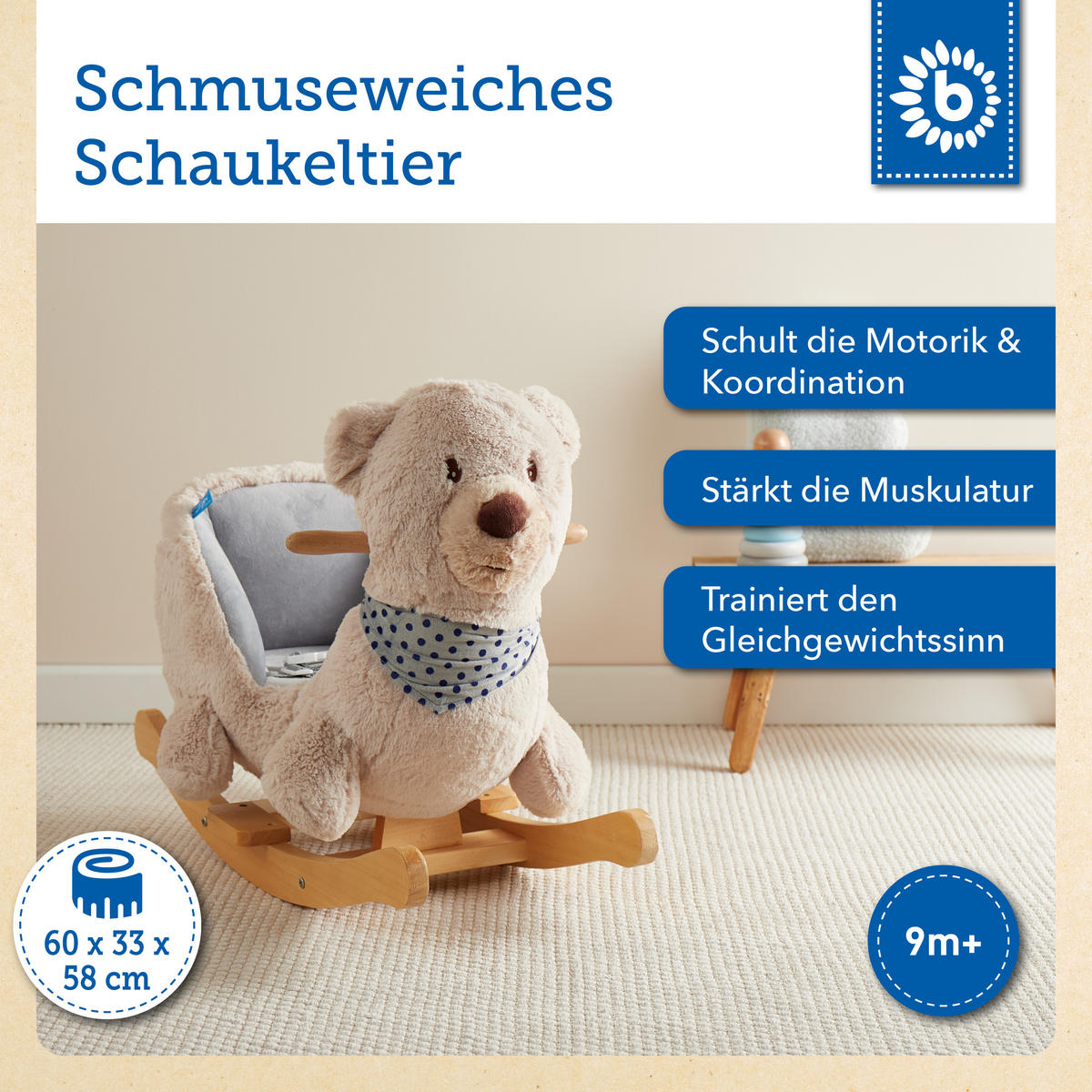 SCHAUKELTIER Plüsch Schaukelpferd - Creme, Textil (60/48/26cm) - Bieco Spielwaren