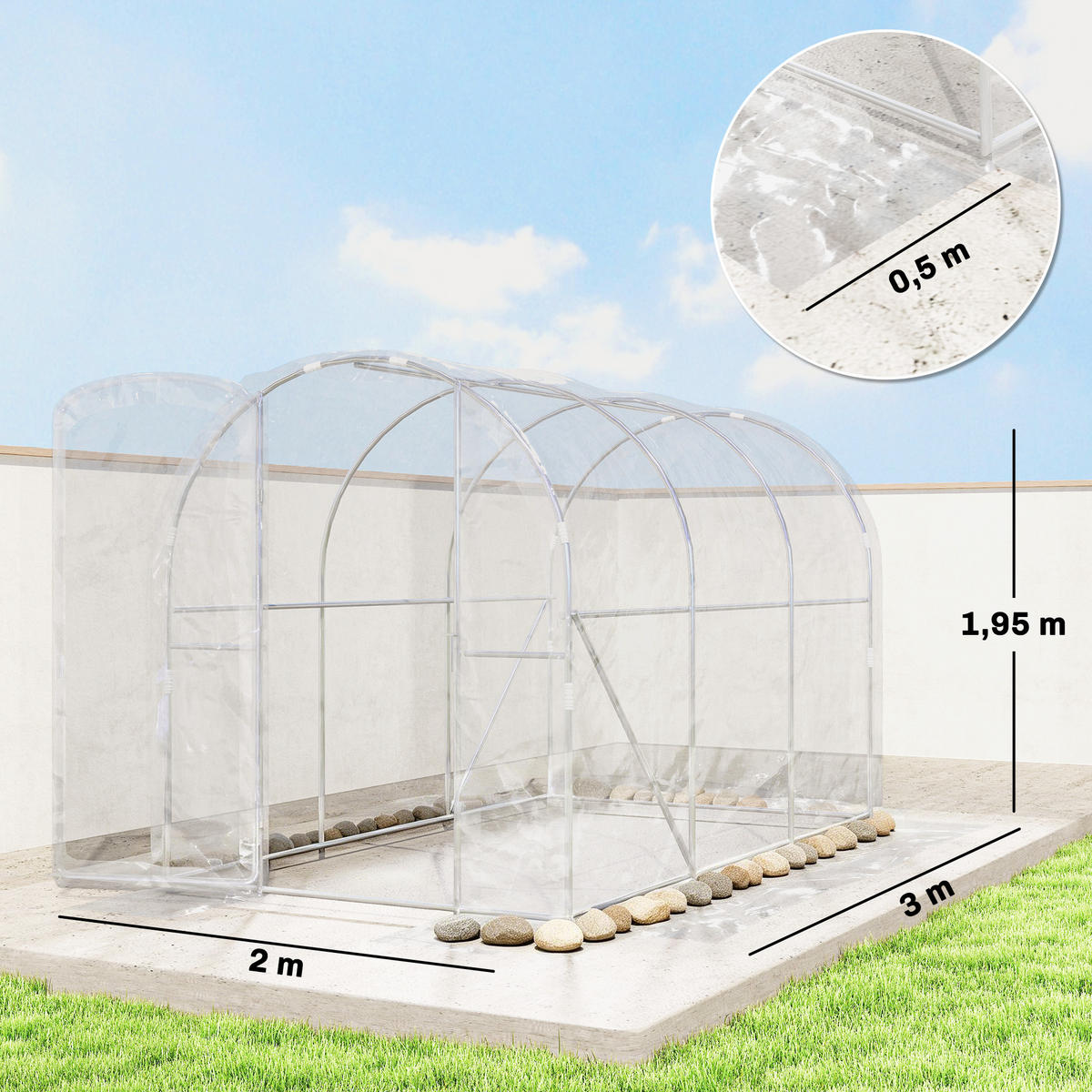 GEWÄCHSHAUS DE-12064 6 m² mit Scharniertür Grün - Transparent, Kunststoff (200/195/300cm) - ComfortXL
